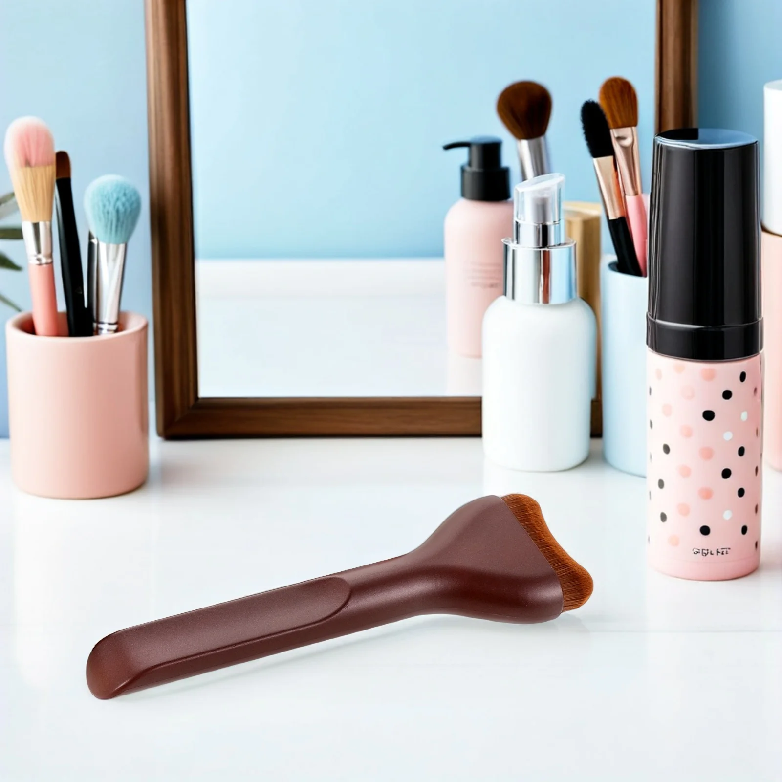 액체 및 파우더 메이크업용 울트라 씬 파운데이션 브러쉬 3개 - 페이스 브론저 하이라이터용 플랫 컨투어 블렌딩 어플리케이터