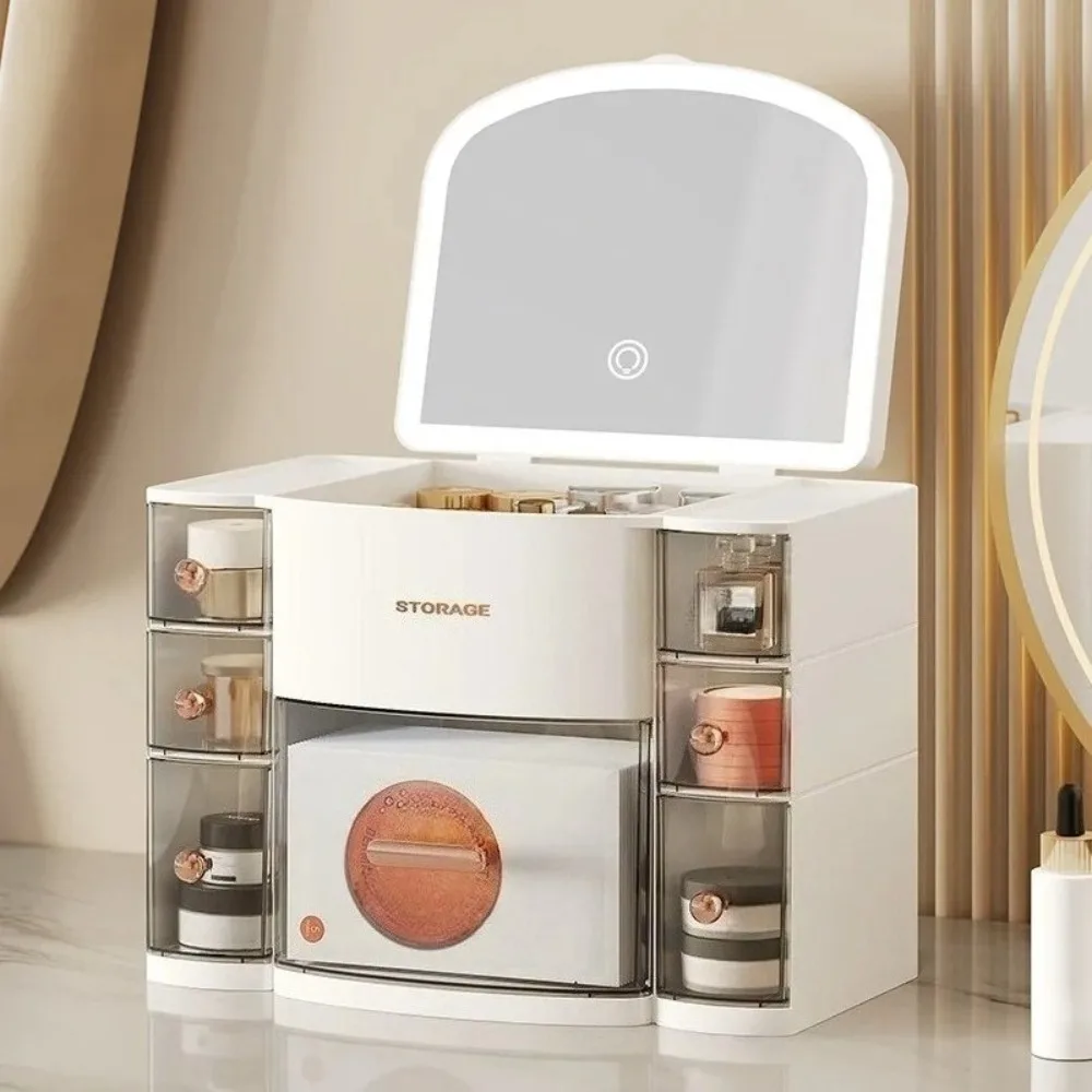 

Cosmetic Storage Box Home Desktop Storage Drawer Container Jewelry Lipstick Boxes Large Capacity Dustroof with Mirror Storage