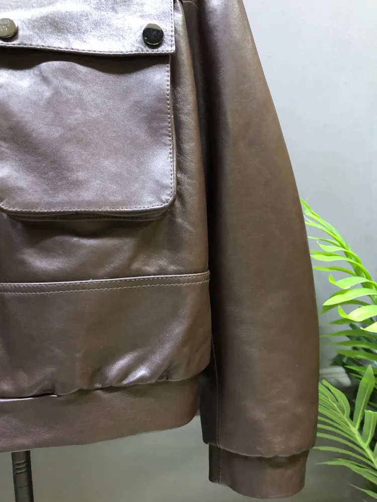 Vintage femmes chaud rembourré manteau col en laine coupe ample simple boutonnage en peau de mouton en cuir véritable veste décontracté moto pardessus