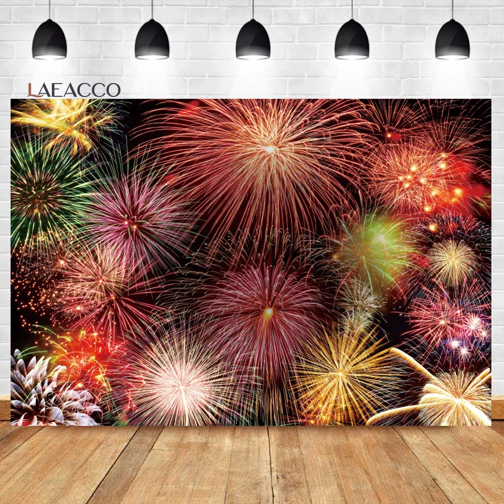 

Laeacco Colorful Fireworks Photography Backdrop Happy 2024 New Year Festival Christmas Grad Graduation Party Portrait Background