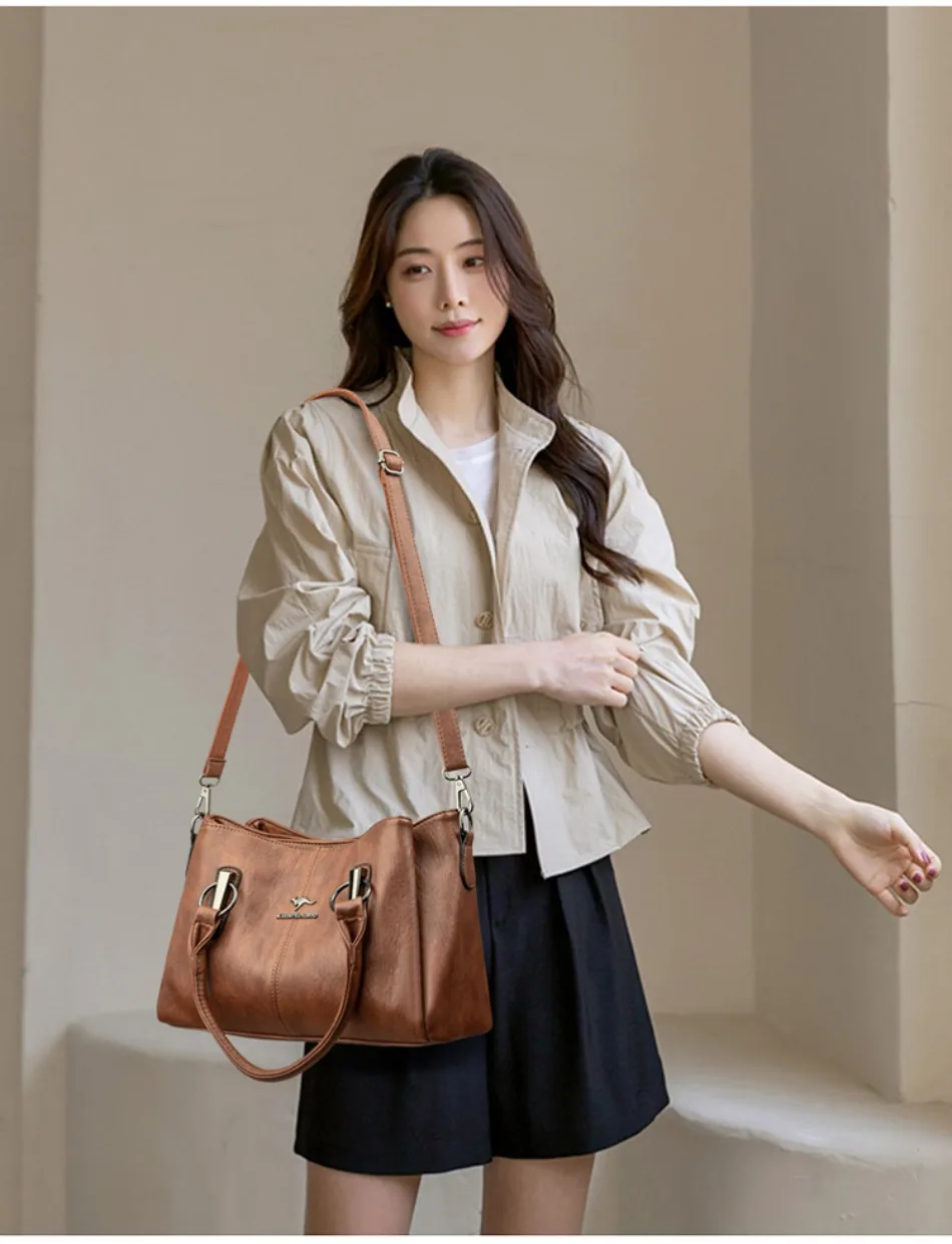 Genuine 3 Layers High Quality Soft Leather Ladies Shoulder Crossbody Bags for Women Luxury Handbags Women Bags Designer