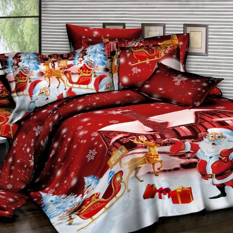 Santa Claus Bedding Set Christmas Reindeer Duvet Cover Set Christmas Pine Forest Cover Bedroom Decor Guest Room Christmas Gifts