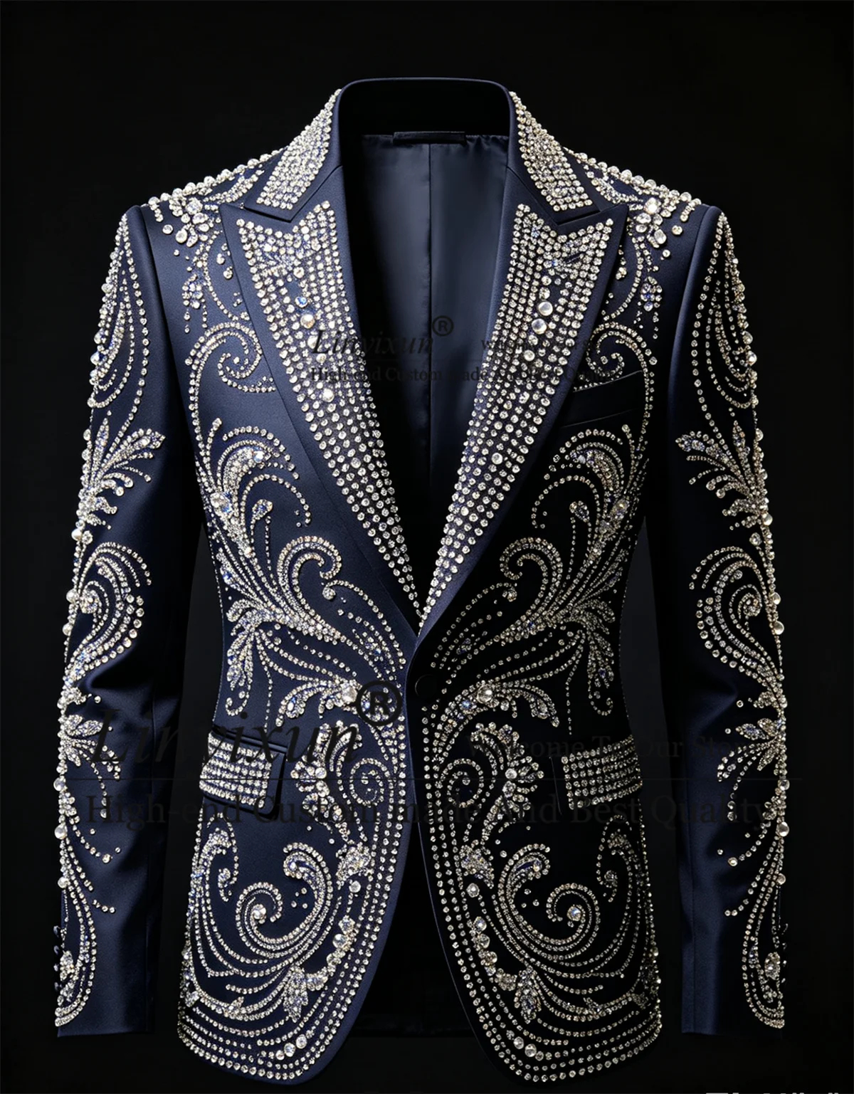 

Glitter Crystals Jewelry Men Suits Customized Slim Fit Party Costume Homme Groom Wedding Tuxedos 2 Pieces Sets Male Prom Blazer