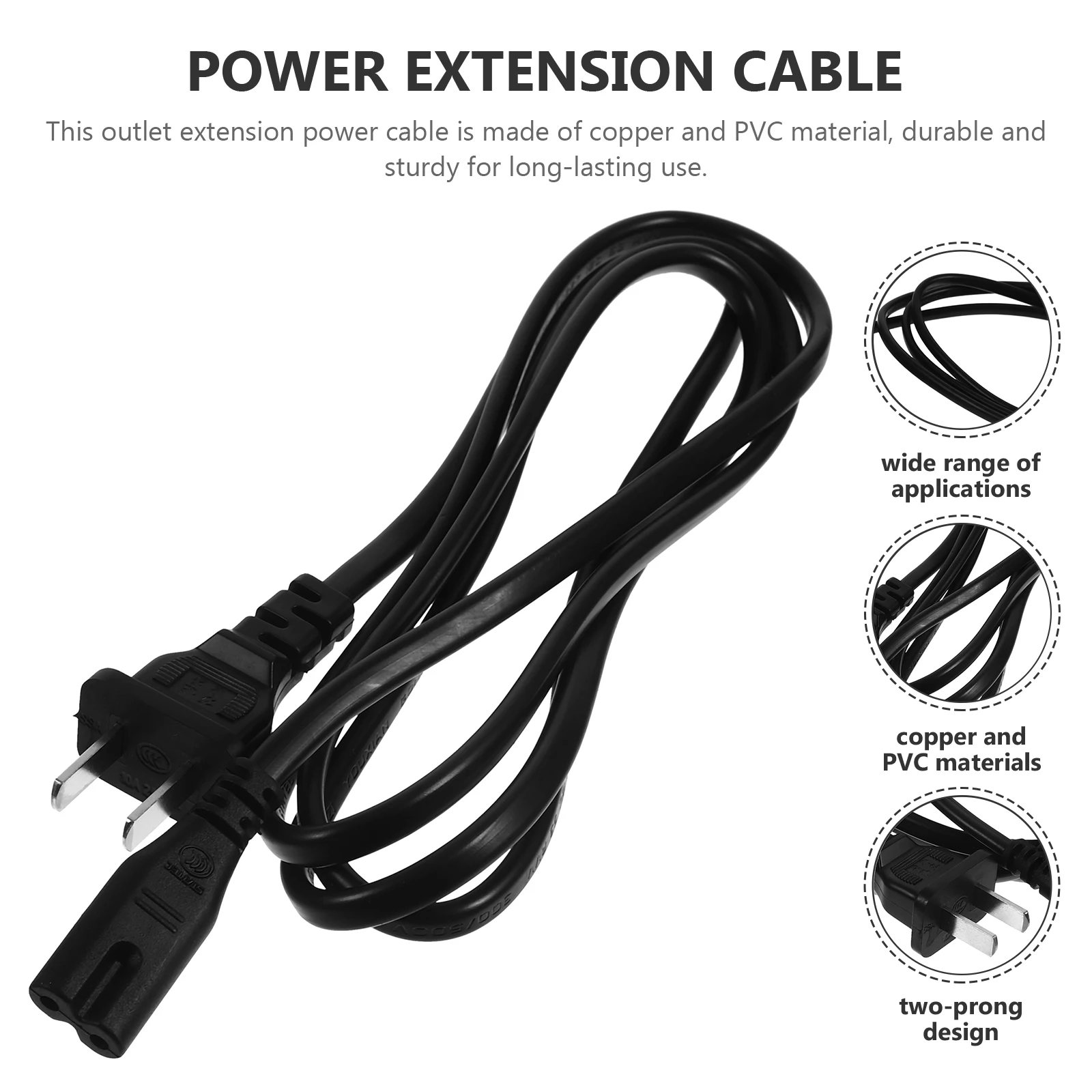 

Power Extension Cable 2 Prong Extension Cord Copper PVC 15m Long Outlet Cord Heavy Duty Strong Clamping Force Durable