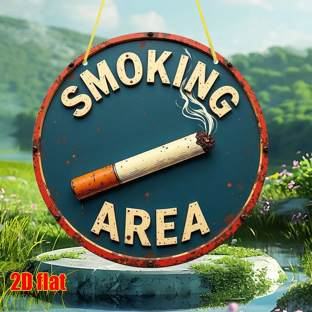 Retro Round Smoking Area 2D Flat Wooden Disc Sign  Unique Wall Art Rustic Outdoor Decoration Streets Yards Porches Garages Cafes