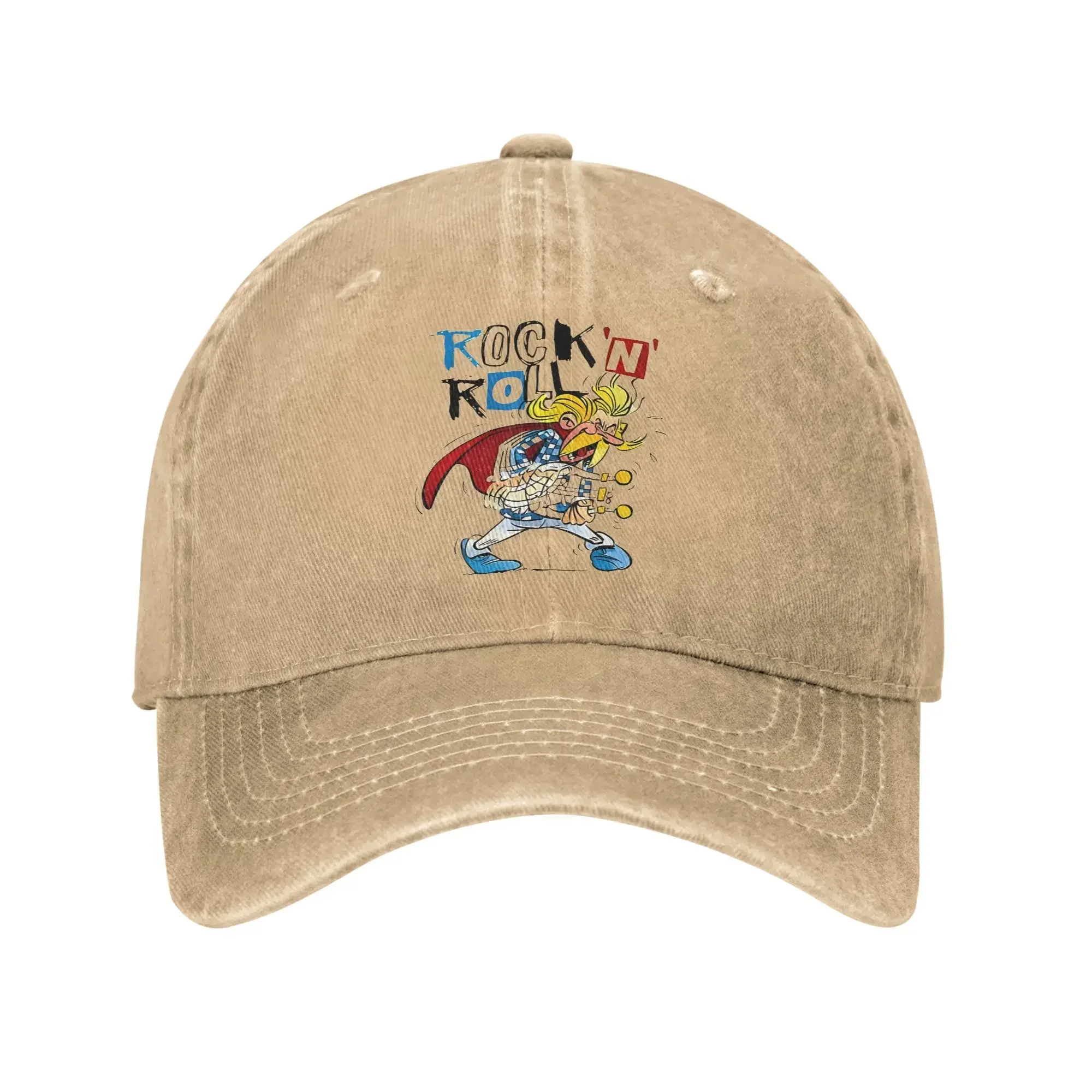 Gorras de Béisbol Unisex 2026 Asterixes Rock N Roll, Gorras de Algodón Desgastado con Dibujos Animados de Obelix, Gorra Casual para Exteriores, Sin Estructura, Suave