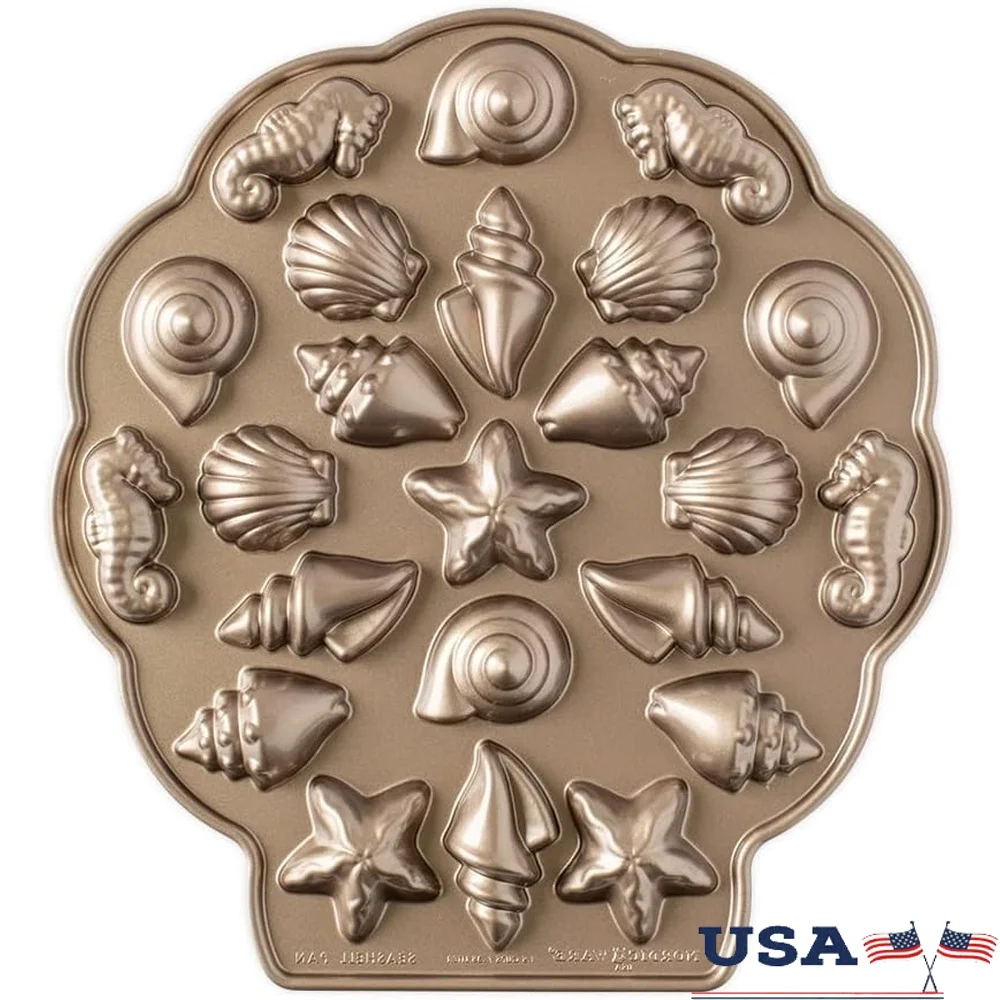 

Seashell Bites Pan Nonstick Aluminum Cake Mold Mini Desserts Savory Breads Starfish Seahorse Shapes Ideal Brunch Tea Party