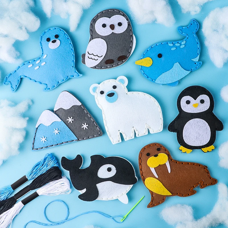 Felt Sewing Kit for Kids Arctic Ocean Animal DIY Hand Sewing Craft Set Polar Bear Penguin Seal Whale Non-woven Fabric Art Handma