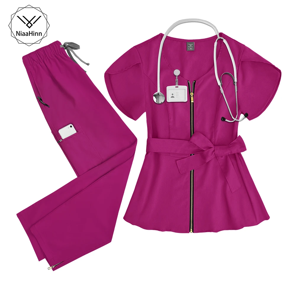 ニアヒン スクラブ 高品質 看護師ユニフォーム ファッション 看護アクセサリー 手術着 女性 薬局 研究室 作業服セット