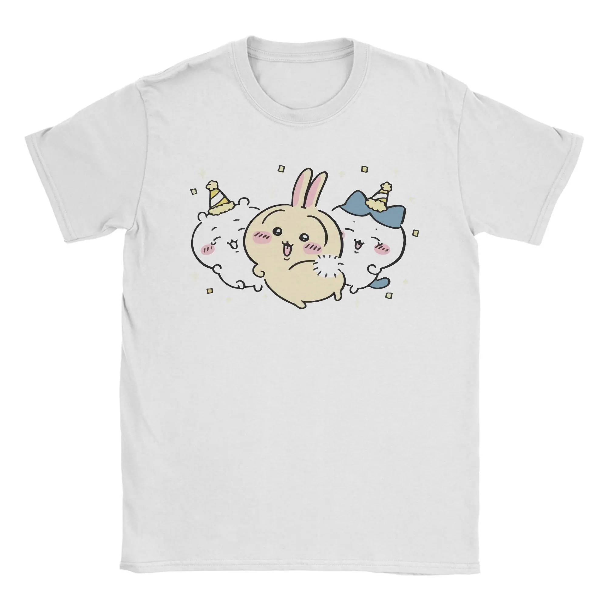 Men's Cartoon Cute Chiikawas T Shirts Hachiware Usagi Pure Cotton Tops Novelty Short Sleeve O Neck Tees Adult T-Shirts