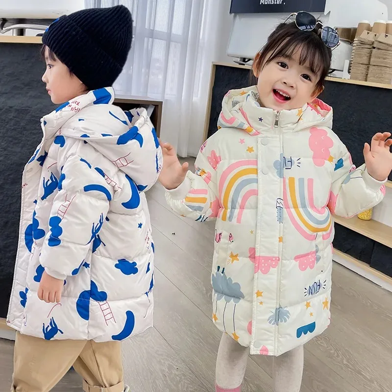 

2024 New Girls Boys Down Jacket Winter Coats Children Clothes Hooded Windbreaker Coat For Kids 2-7 Years Cotton Warm Outerwear