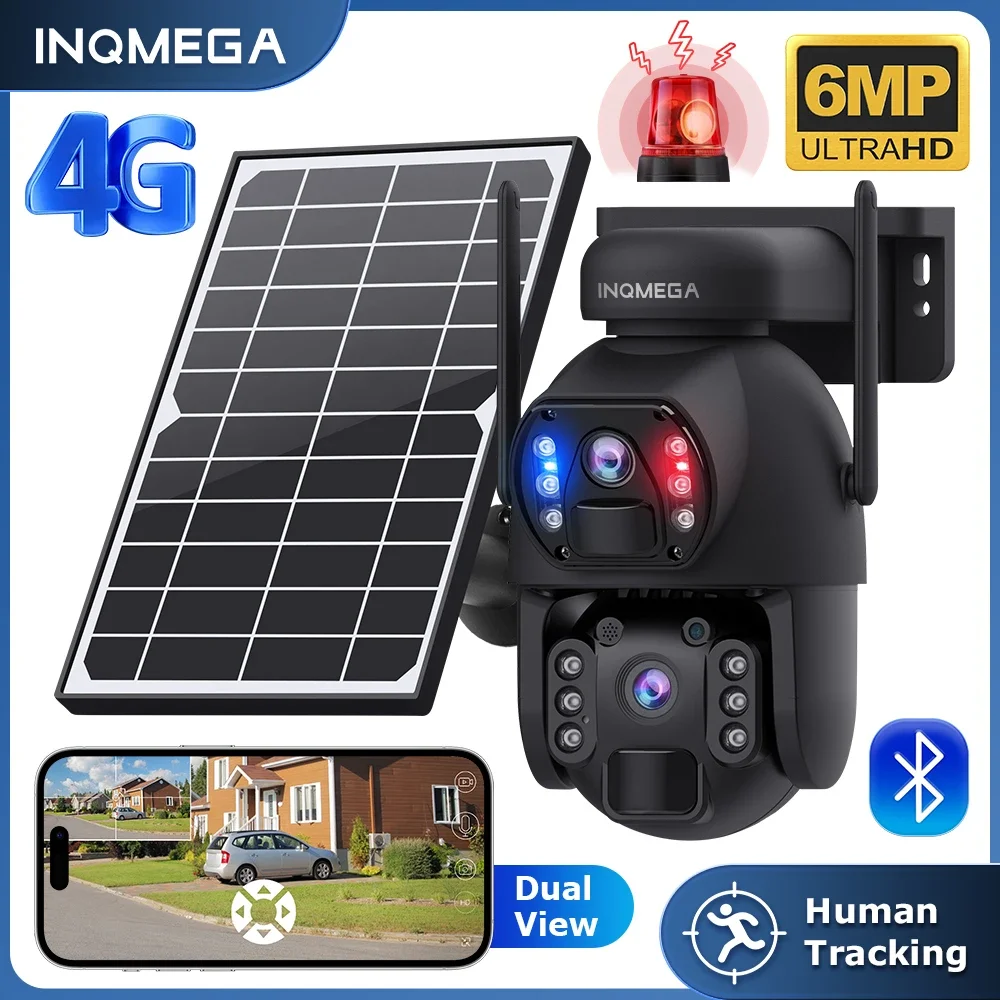 INQMEGA 6MP Wifi PTZ Camera Smart Al PIR Human Detection Dual Lens 4G SIM Red and Blue Alarm Light Camera Two-Way Audio Camera