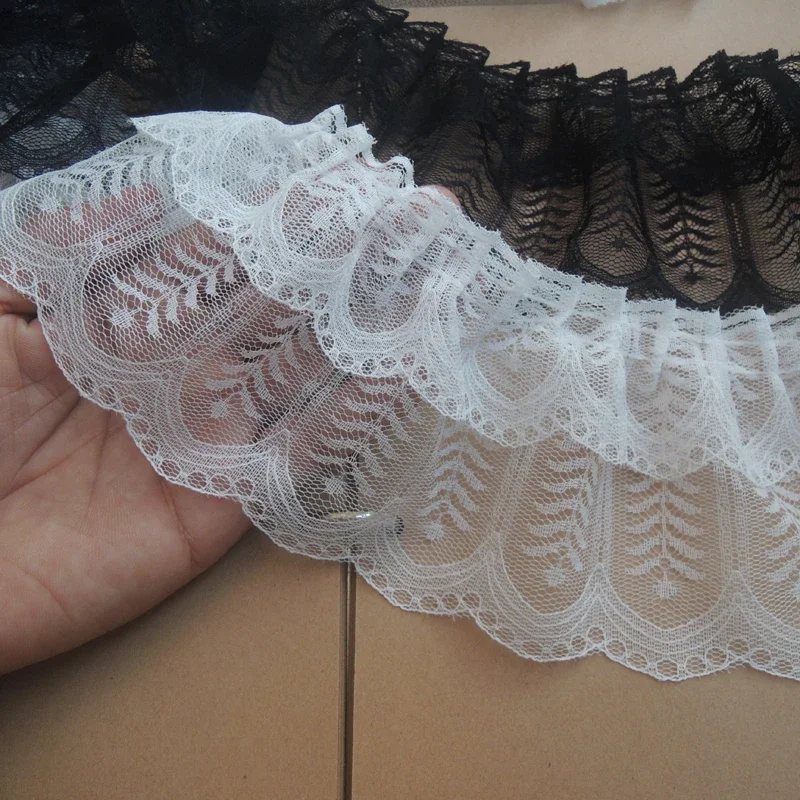 2yards White Black Mesh Embroidered Leaf Lace Trim Ribbon Ruffle Fringe Tulle Fabirc Collar Cuffs DIY Sewing Supplies Wide 9cm