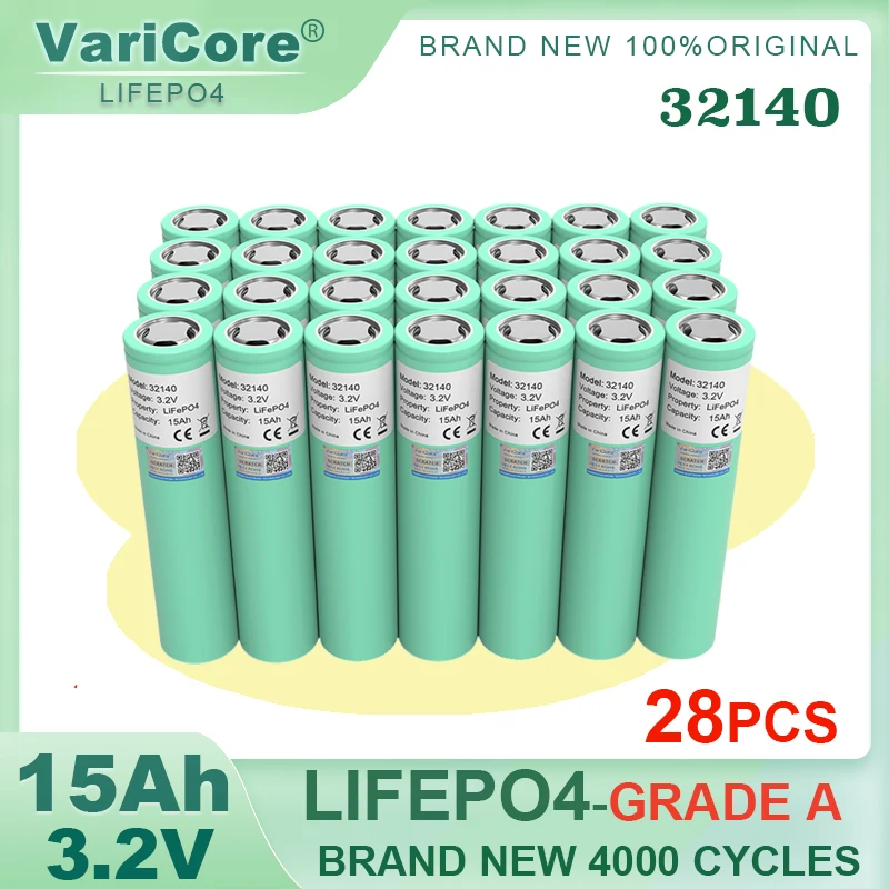 28pcs VariCore 3.2V 32140 15Ah LiFePO4 Battery diy 4s 8s 12v 24V Inverter Electric Vehicle Travel Camping batteries Tax Free