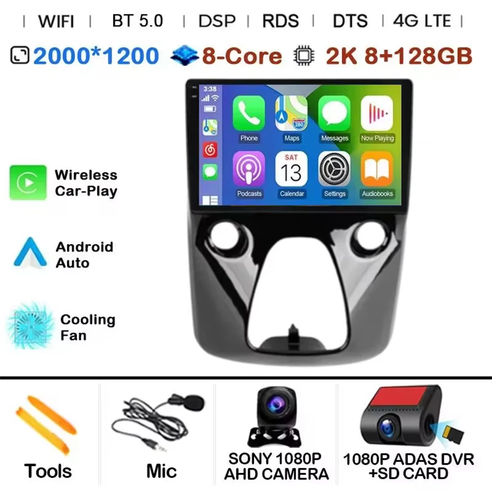 Android 15 CarPlay Auto autoradio voor Toyota Aygo, Peugeot 108, Citroën C1 2014~2021 Multimedia Videospeler GPS Navigatie