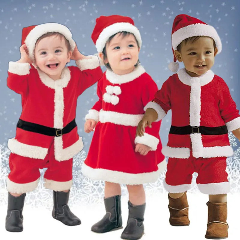 Baby Girls and Boys Santa Claus Christmas Costume Winter Warm Festival Xmas Party Clothing Kids St.Nicholas Santa Season Apparel