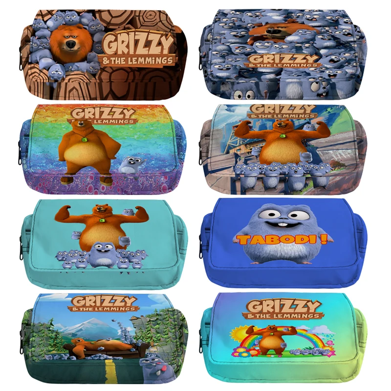 Grizzy and the Lemmings Pencil Case Cartoon Large Capacity School Pen Case Kids Supplies Pencil School Box Pen Pouch Stationery