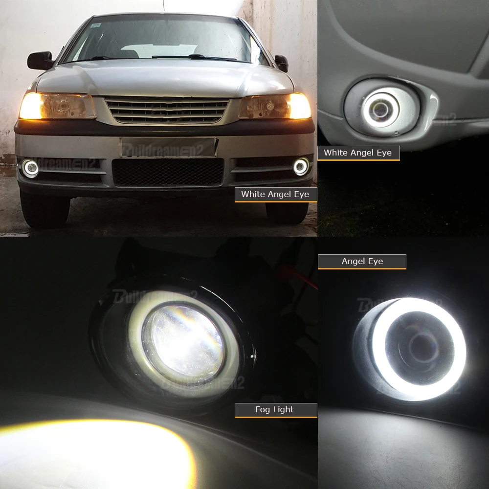 2 Pcs Car Right + Left Glass Lens LED COB Fog Light with Angel Eye Daylight DRL Function For Nissan Versa Note 2014 2015 2016