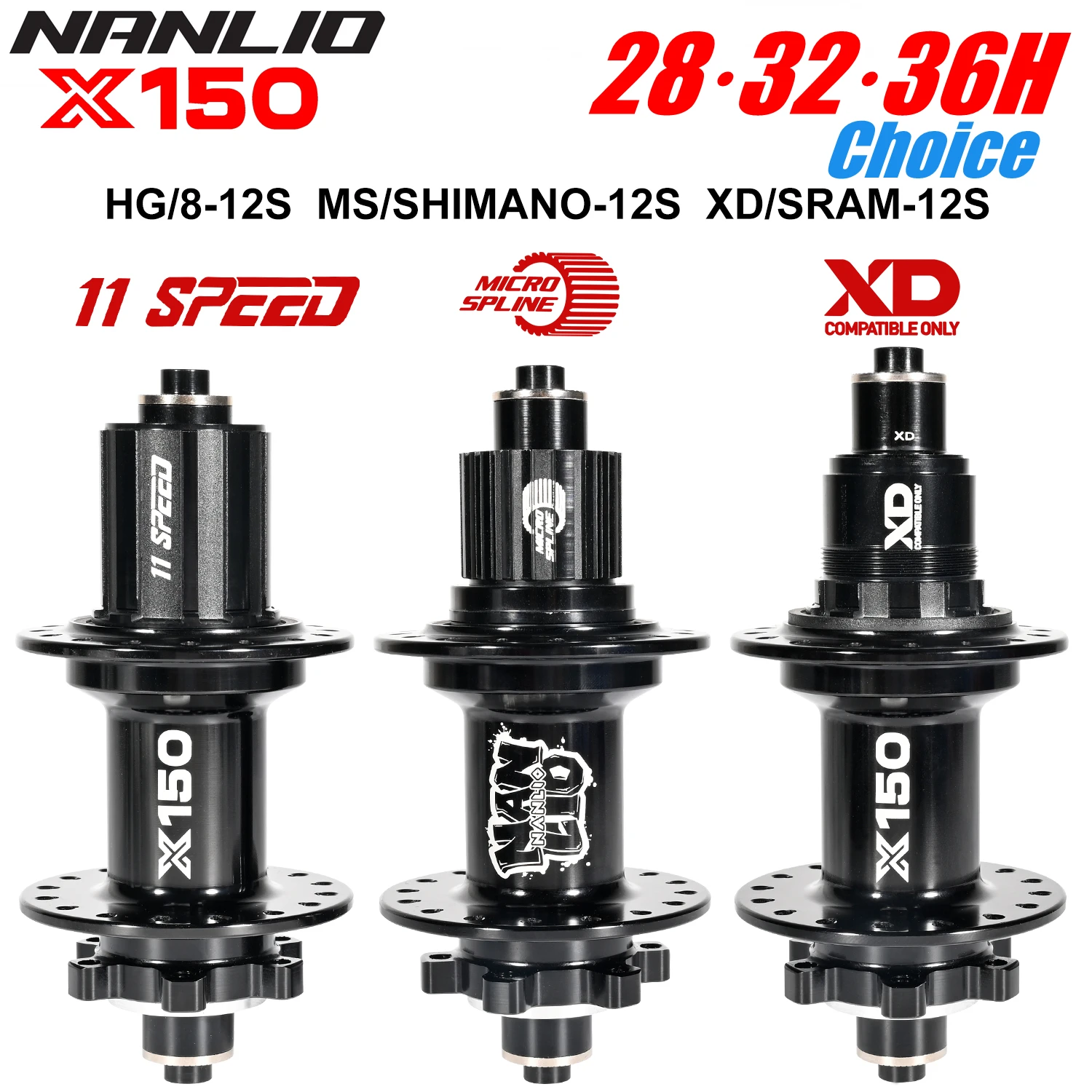 

Nanlio X150 Mountain Bike Hubs 6 Pawls 150 Engagement Rear Hub HG MS XD 8-12 Speed 28 32 36 Holes Noisy Wheel Hubs QR TA 100/135