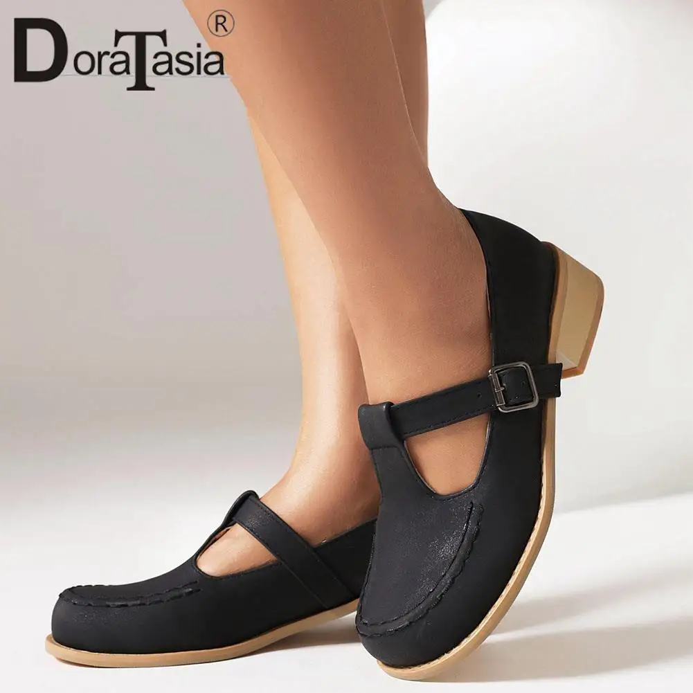 

DORATASIA Big Size 43 Brand New Ladies Solid Mary Janes Pumps Fashion Buckle Chunky Heels Pumps Women Casual Retro Shoes Woman