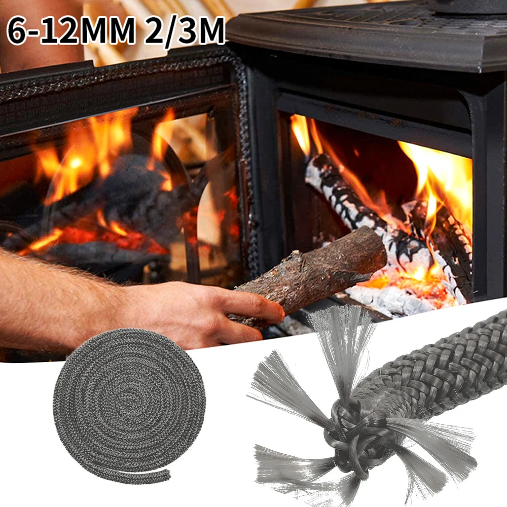 6/8/10/12Mm StoveRope Sợi Thủy Tinh Lò Sưởi Cửa Dây Nhiệt Độ Cao Woodburner Đen Đệm Dây Rộng chiều Dài 2M Niêm Phong Dây