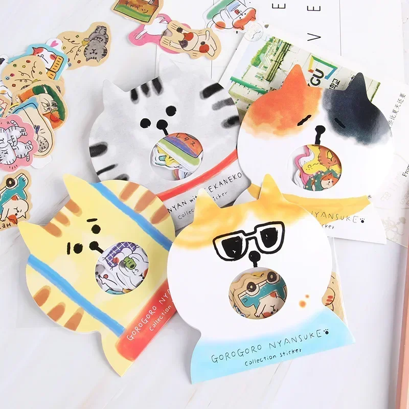 30pcs Creative Stationery Purr Cat Sticker Pack Cute Cat Controller Diary Decorative Stickers