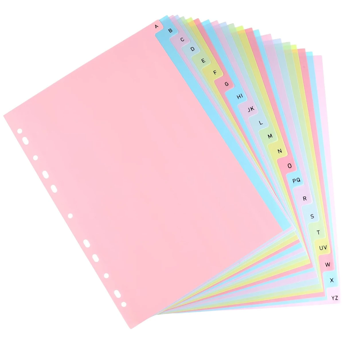 A-Z Alphabet Binder Dividers, 21 Colorful Plastic Tabs, 11-Hole Letter Size Index Separators for Ring Binders & Files