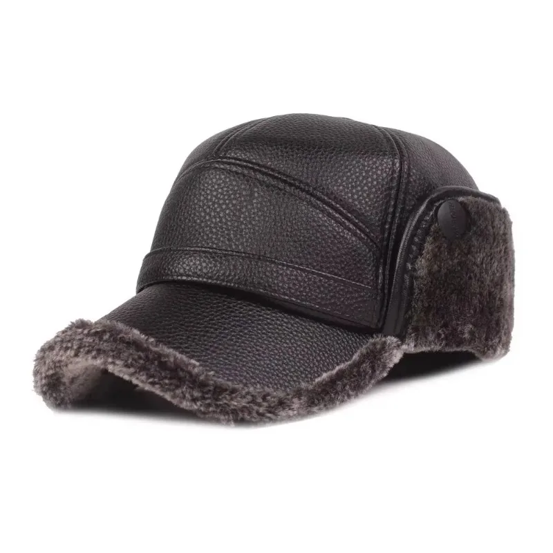 Multi Functional Foldable Winter Thickened Leather Cap With Built-in Earmuffs For Cold Wind As Warm Outdoor Sports Baseball Caps