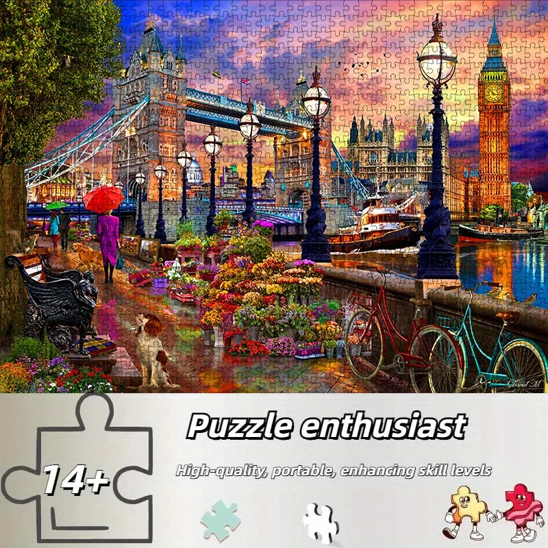Londoner Wahrzeichen-Puzzle für Erwachsene, Reisethema Großbritannien, Intellektuelles Spiel, Heim-Freizeit-Dekoratives Puzzle-Spielzeug mit Blumen & Ri