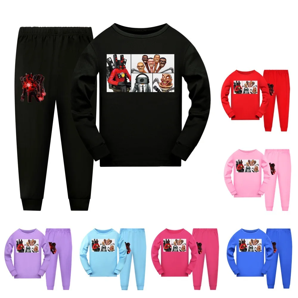 Game Skibidi Toilet T Shirt sets Kids Titan Speakerman TV Camera Man Pyjamas Boys Long Sleeve Sleepwear Baby Girls Pajamas