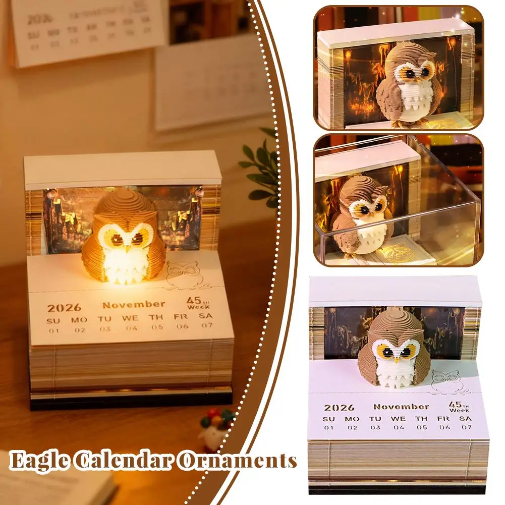 دفتر ملاحظات لاصق بزخارف تقويم النسر مع تقويم منحوت ورقي إبداعي قابل للتمزيق ومضيء على شكل وردة