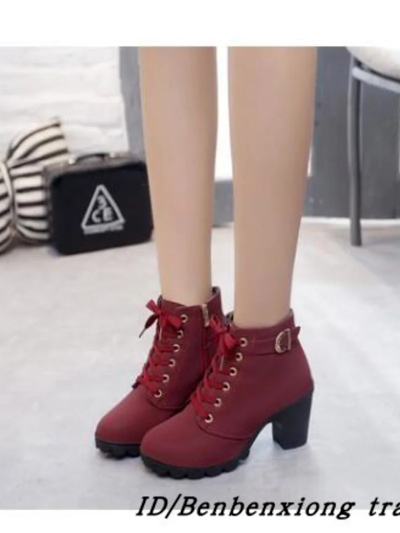 2024 New spring Winter Women Pumps Boots High Quality Lace-up European Ladies shoes PU high heels Boots Fast delivery