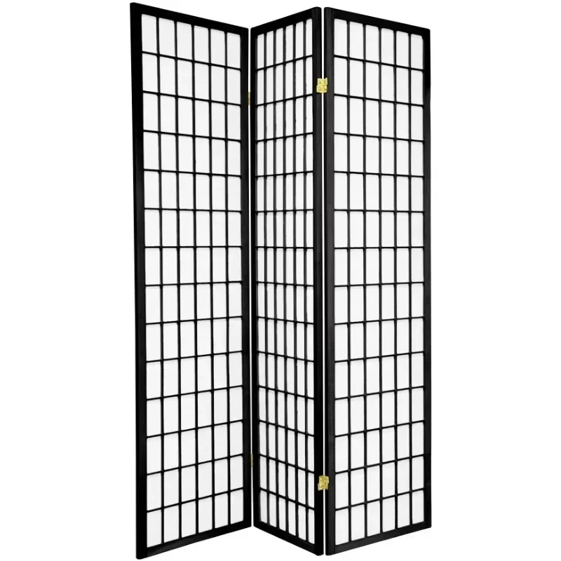 Oriental Furniture 6 Ft Tall Window Pane Shoji Screen 2Panel Black Room Divider Screen Room Partition Door Divider-