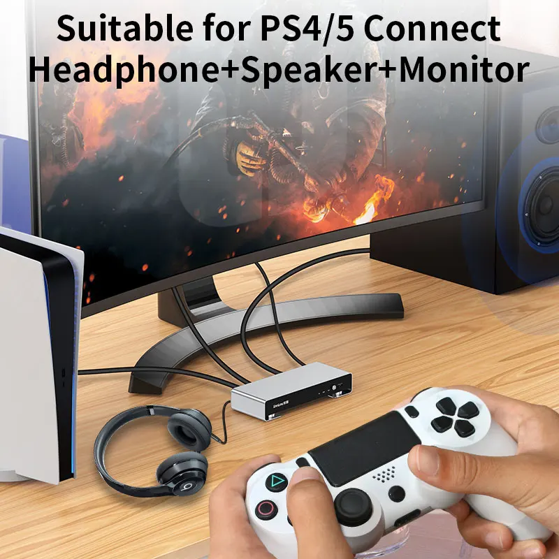 Unnlink HDMI Audio Extractor ARC مقسم صوت 4K 120 هرتز مع Toslink SPDIF محوري بصري لسلسلة PS5 إلى شاشة مكبر للصوت