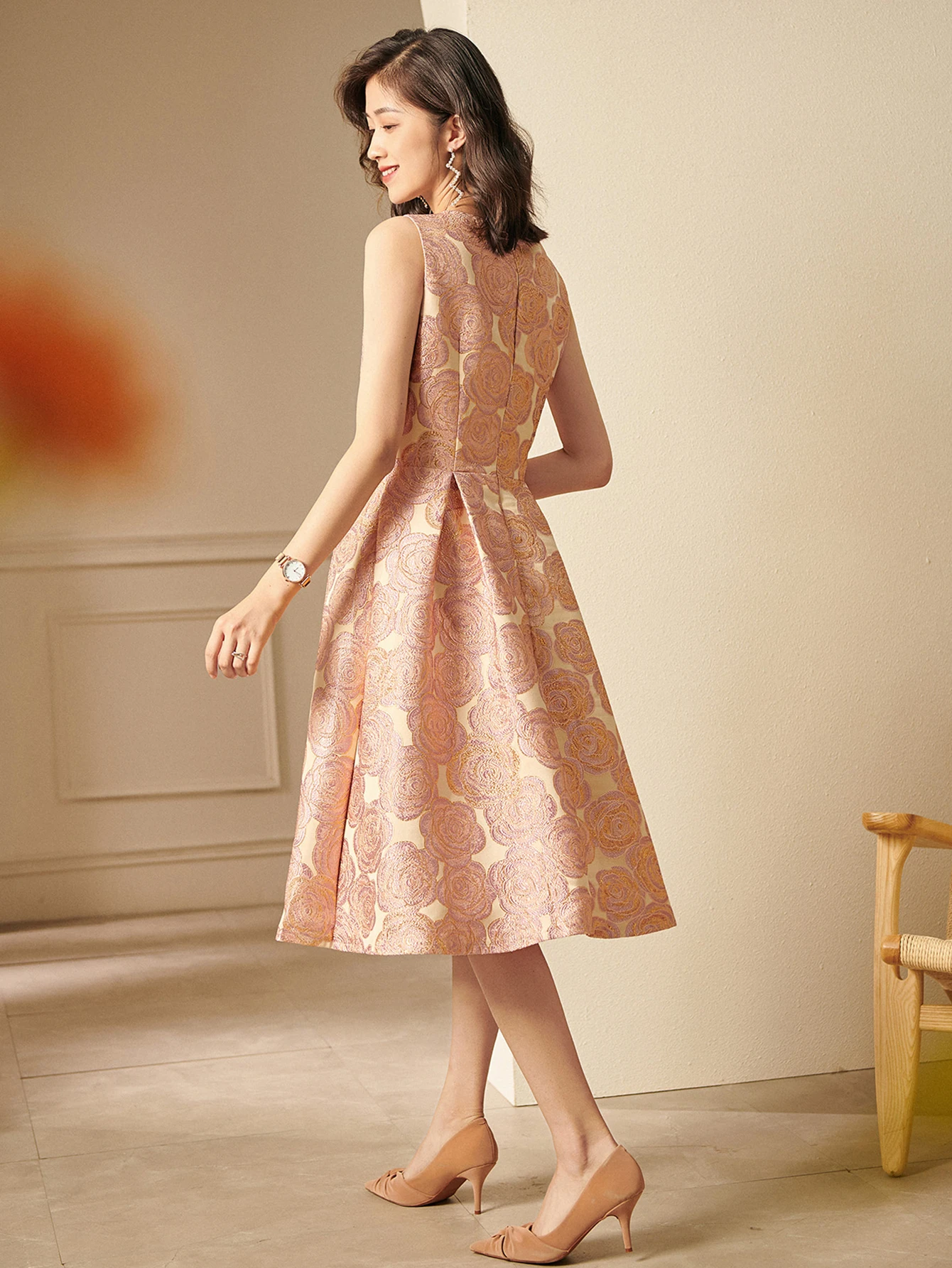 우아한 여성 여름 민소매 자카드 보호 꽃 파티, 빈티지 숙녀 옷, 새로운 볼 가운 드레스