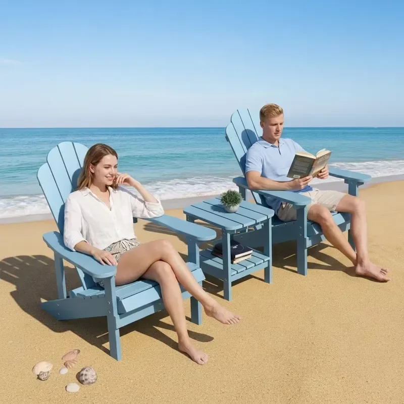 Modern HDPE outdoor chair set with side table, weatherproof, UV-resistant, non-decaying, non-rusting, portable | Blue Terrace