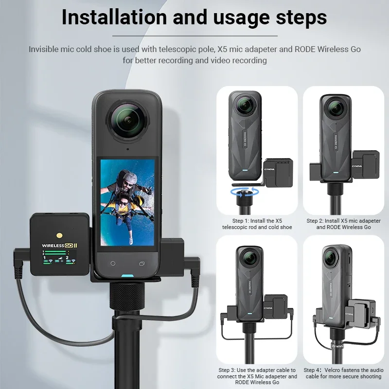 For Insta360 X5 Cold Shoe Mount For Rode Wireless Go Receiver Audio Holder Bracket Adapter For Insta 360 X5 Accessories