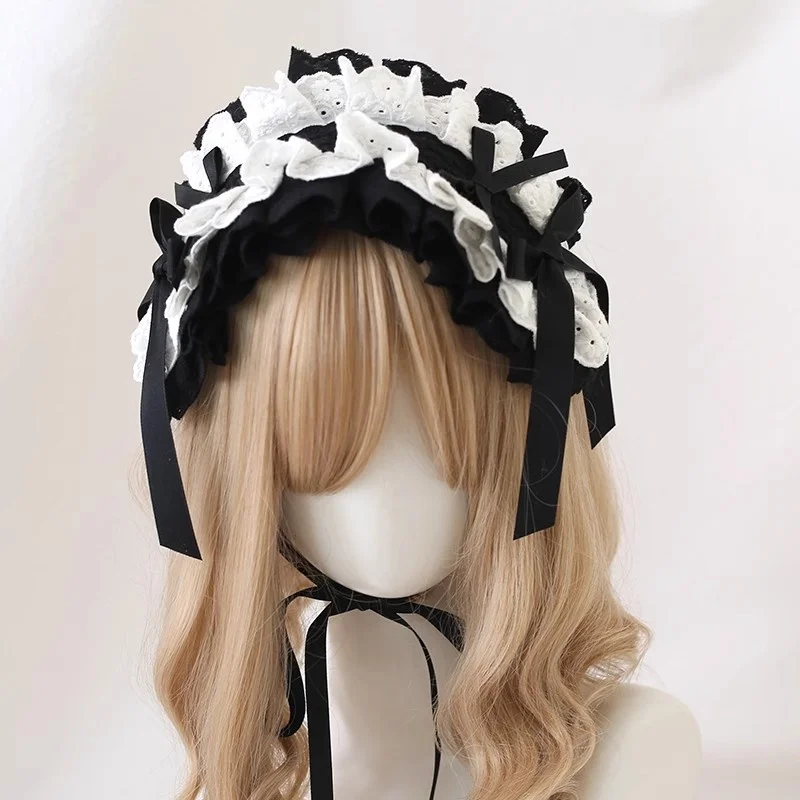 Coiffure de poupée gothique Lolita faite à la main, noir et blanc, sous-culture KC, bandeau foncé, accessoire pour cheveux de fille douce