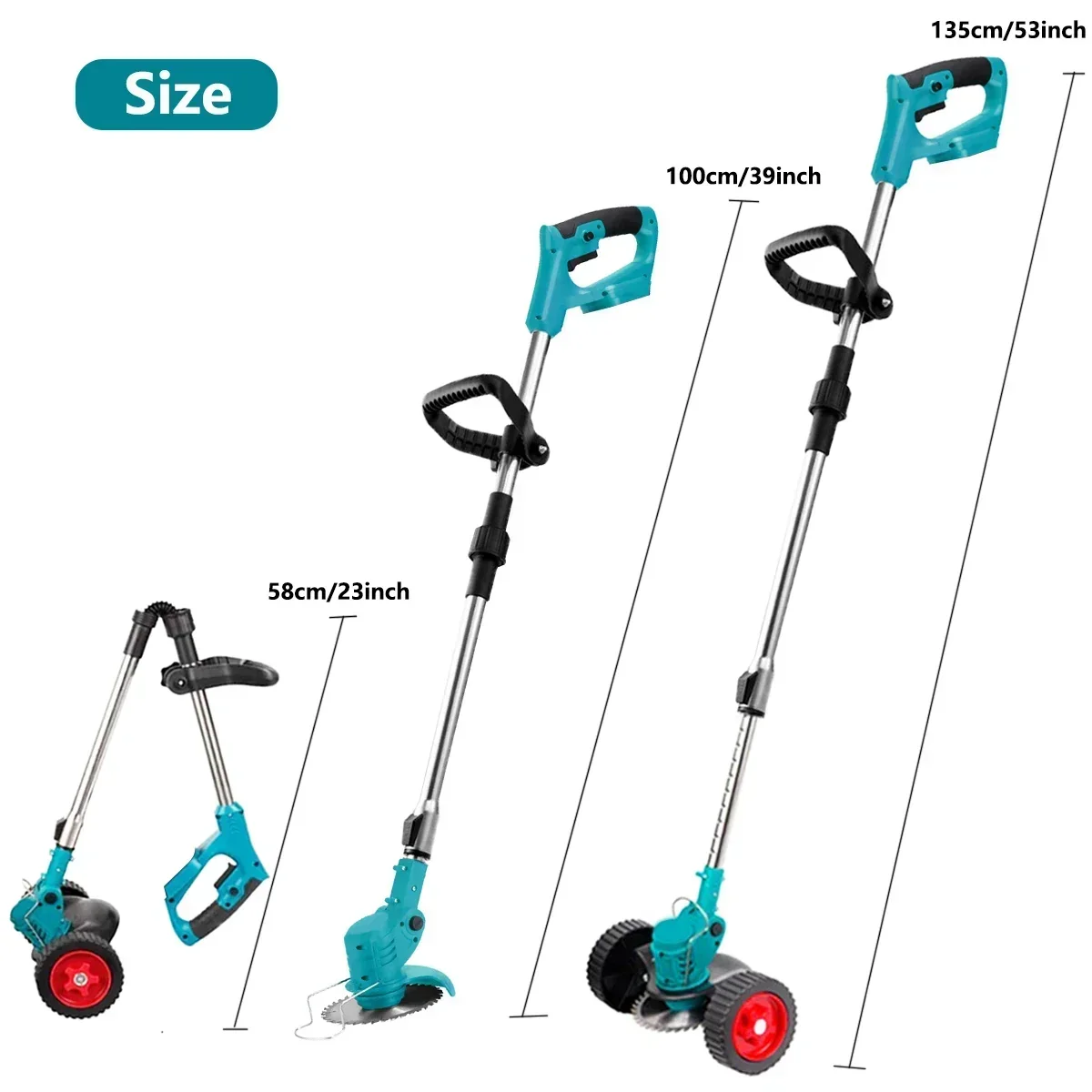 Foldable Electric Lawn Mower Handheld Cordless Garden Grass Trimmer 100-135cm Length Adjustable.For Makita 18V Battery