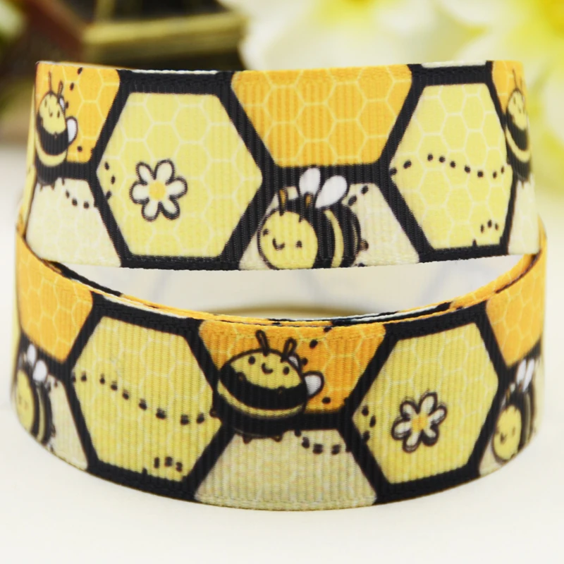 22mm 25mm 38mm 75mm Little bee Cartoon printed Grosgrain Ribbon party decoration 10 Yards X-03932