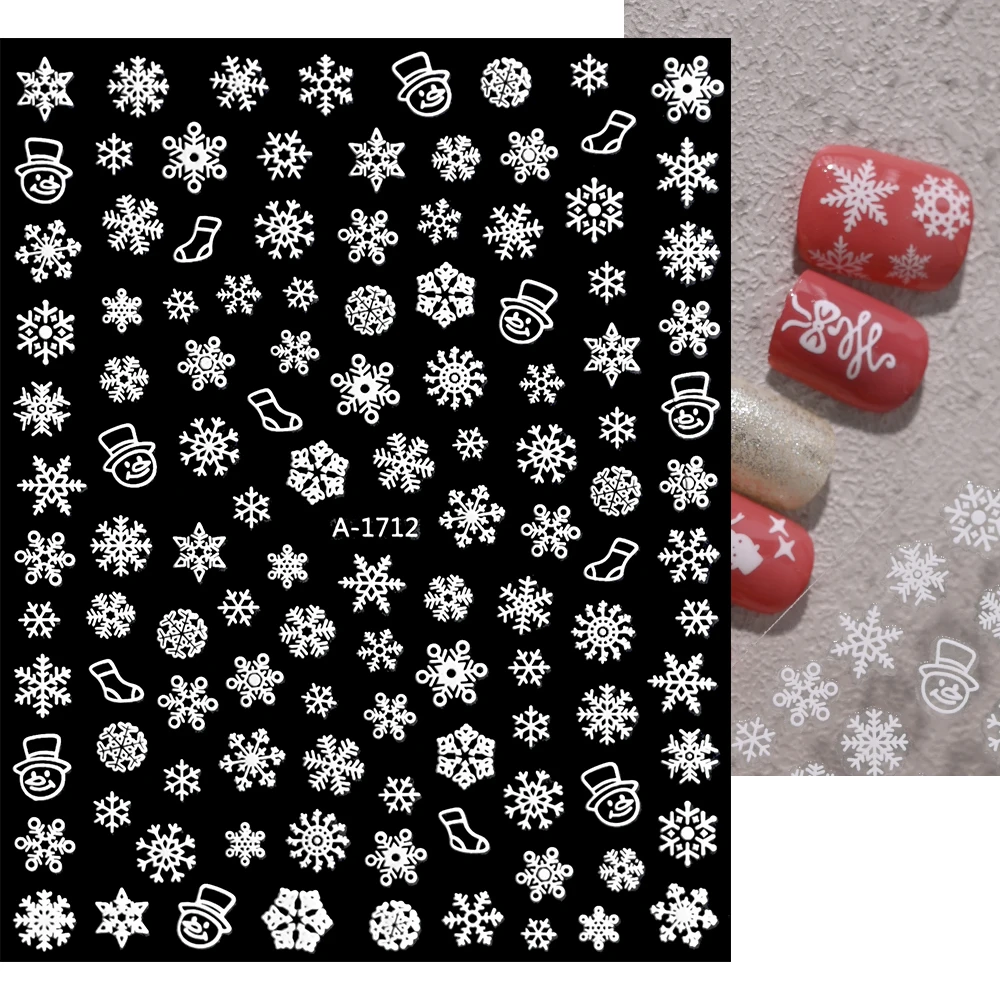 2024 Nieuwe Jaar Witte Sneeuwvlokken Nail Art Stickers 3d Kerst Charmante Sneeuwvlokken Nagel Emblemen Zelfklevende Sneeuwvlokken Sticker