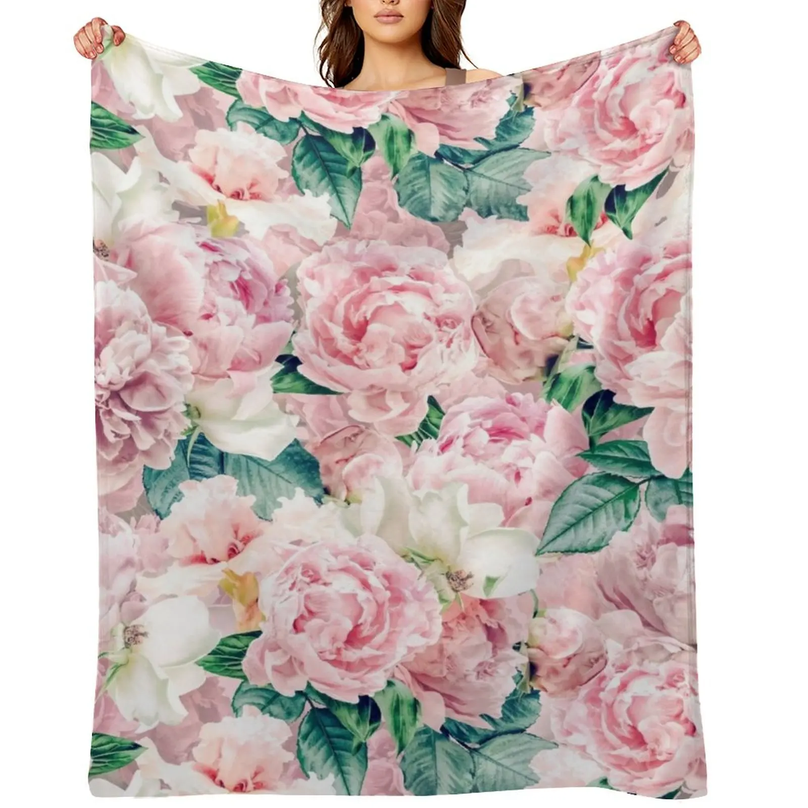 

Винтажный плед с узором «Настоящие пионы», тяжелый, для сна, и декоративный плед свободного кроя