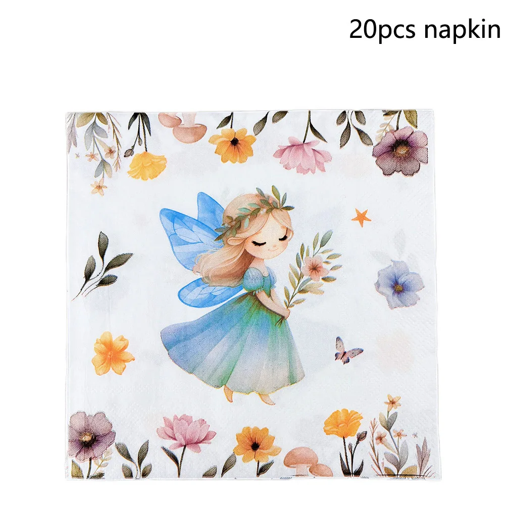 Fairy Party Tableware Fairy Birthday Party Supplies Plate Cup Napkin Flower Fairies Enchanted Forest Garden Birthday Decorations