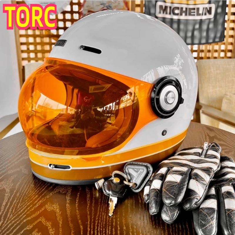 TORC Motorycle Riding Vintage Helmet Motorcycle Full Face Helmet Cover Retro Helmet Men Motorbike Personality Cool Locomotive