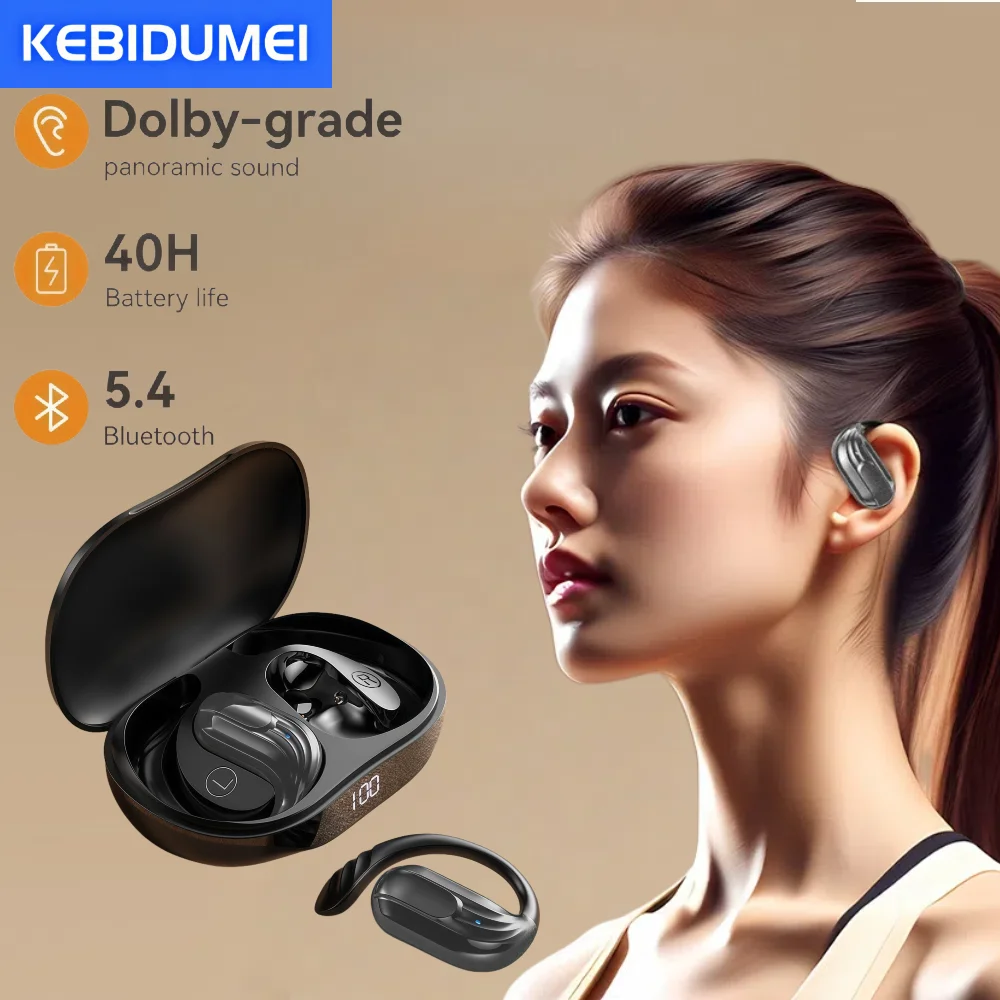 Wireless Earbuds Bluetooth 5.4 Earbuds Stereo Bass Ear Hook Noise Cancelling Mic Earphones IP7 Waterproof Sports 40H Playback
