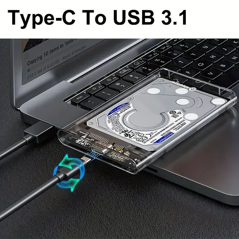 Type-C3.1 투명 모바일 하드 드라이브 케이스, 2.5 인치 SATA-USB 3.1 노트북 데스크탑 외부 기계식 SSD 솔리드 스탯, 2024 신제품 