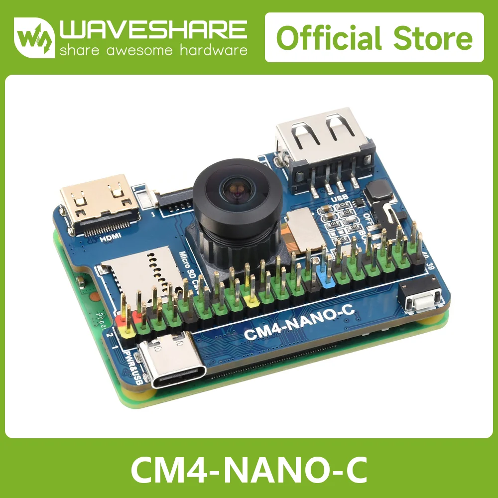 Waveshare Nano Base Board (C) for Raspberry Pi Compute Module 4, Same Size as the CM4, Onboard 8MP Camera USB 2.0 Type A port