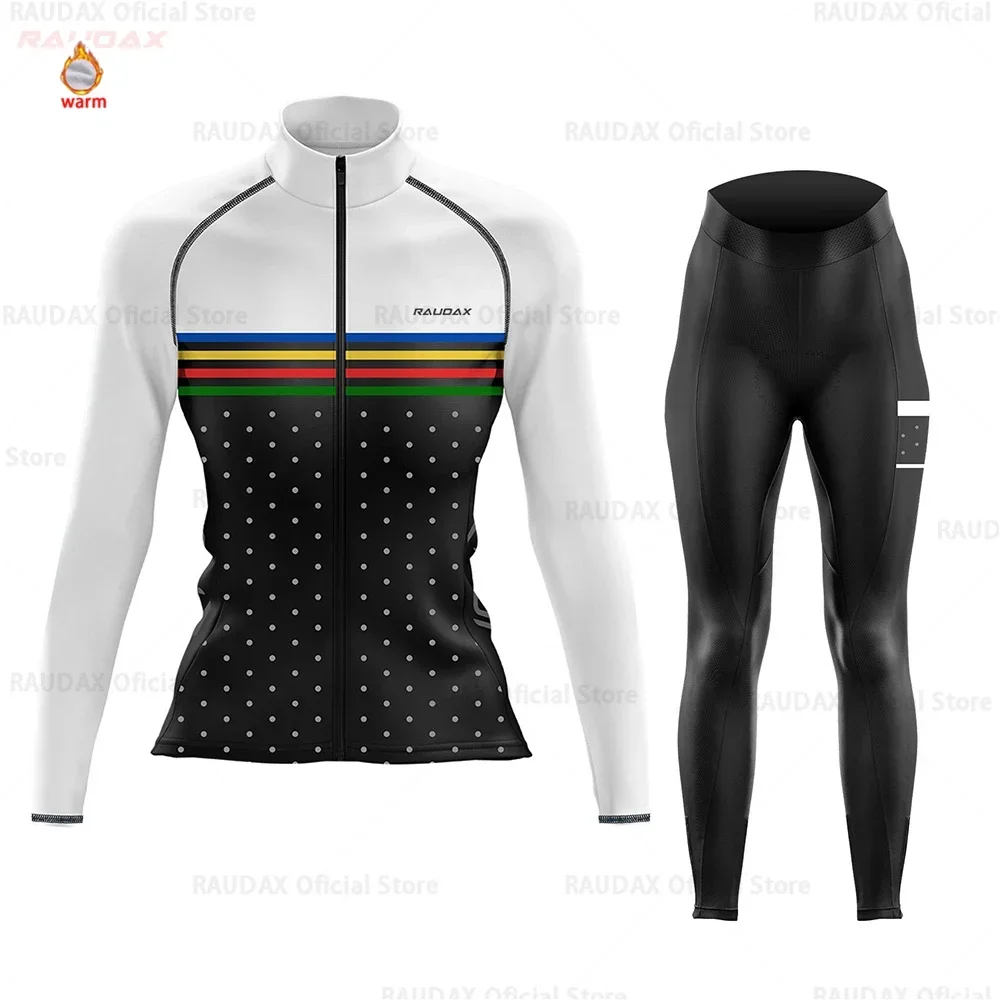 2023 Raudax Women Cycling Jersey Winter Fleece Cycl Clothing Ropa Mujer MTB Jersey Set Bib Pants Ciclismo Ykywbike Bicycle Suit