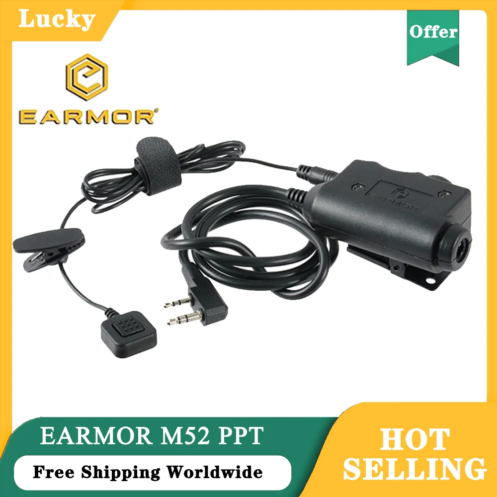 

EARMOR M52 professional PTT adapter integrated into EARMOR M32/M32H protectors or communication headsets (MSA Sordin, 3M Peltor)