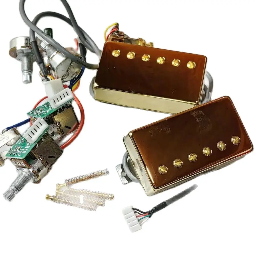 Alnico V Guitar Humbucker Pickup Set, Golden Cover, with Pro Wiring Harness Quick Connectors, 498R, 498T, Guitar Pickups